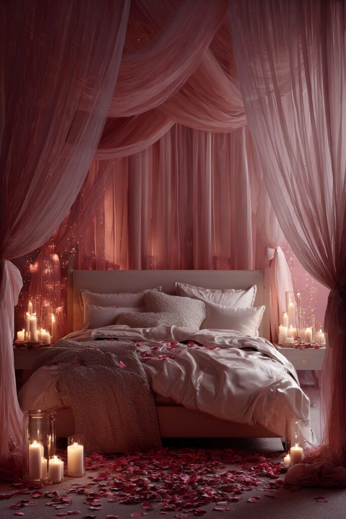 Silk-Draped Bedroom Sanctuary with Candlelit Romance