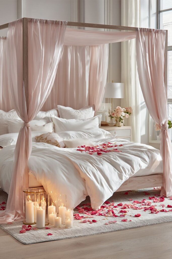 Silk-Draped Bedroom Sanctuary with Candlelit Romance
