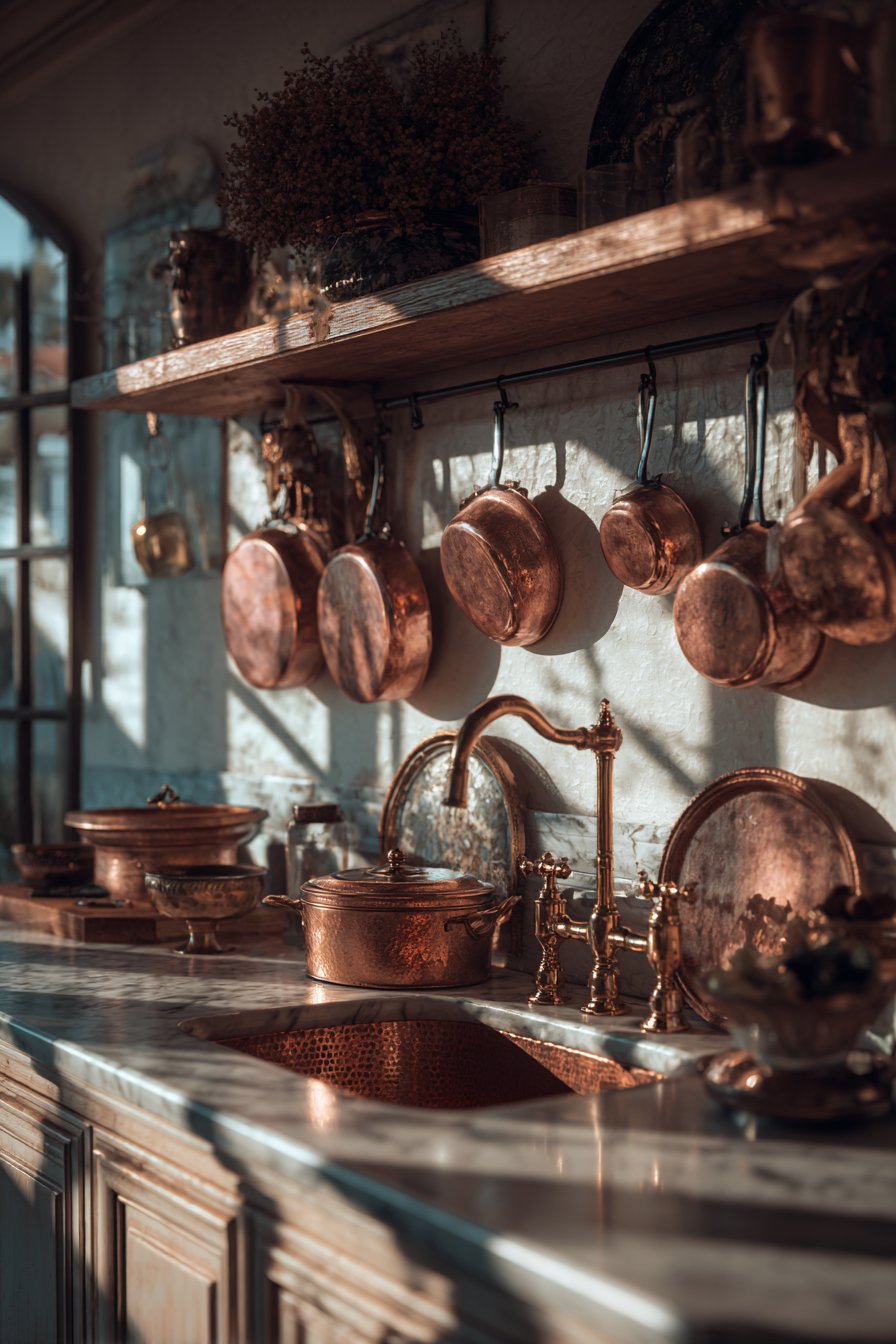 Copper Cookware and Brass Accents