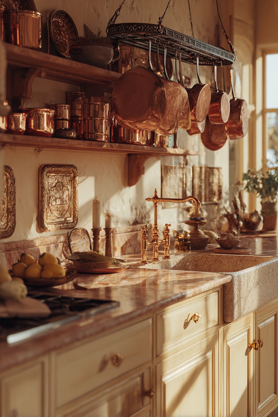 Copper Cookware and Brass Accents