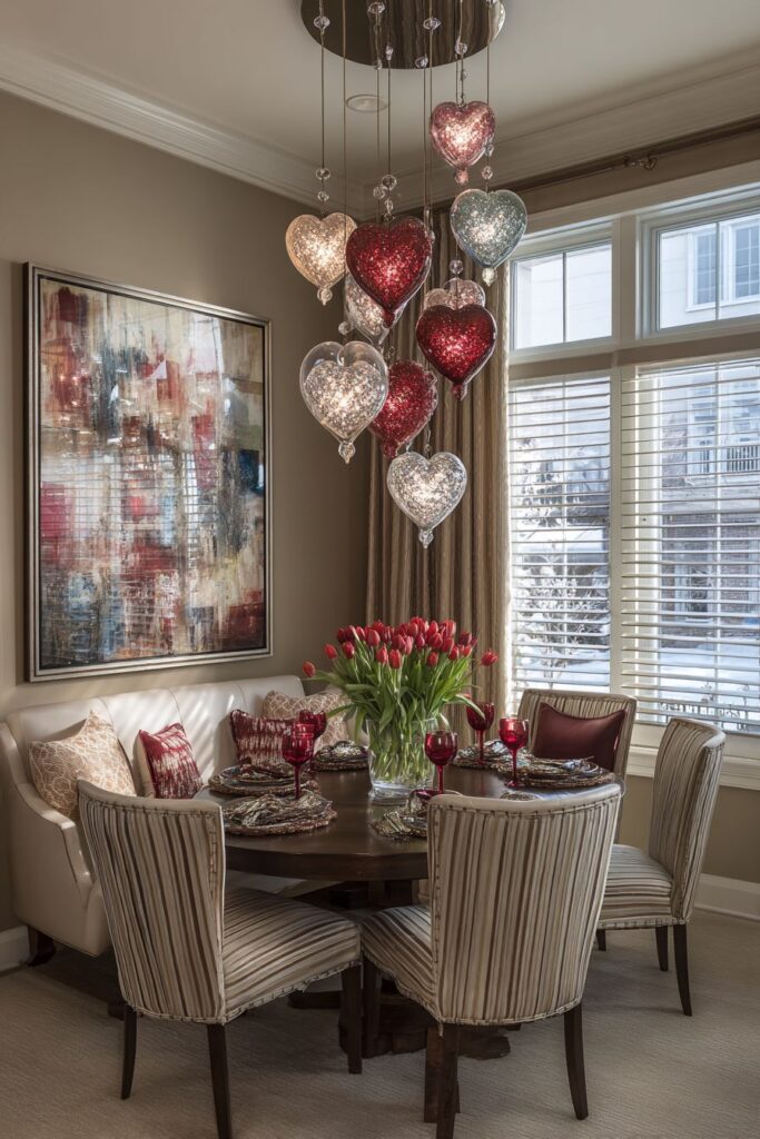 Elegant Chandelier Heart Ornament Display