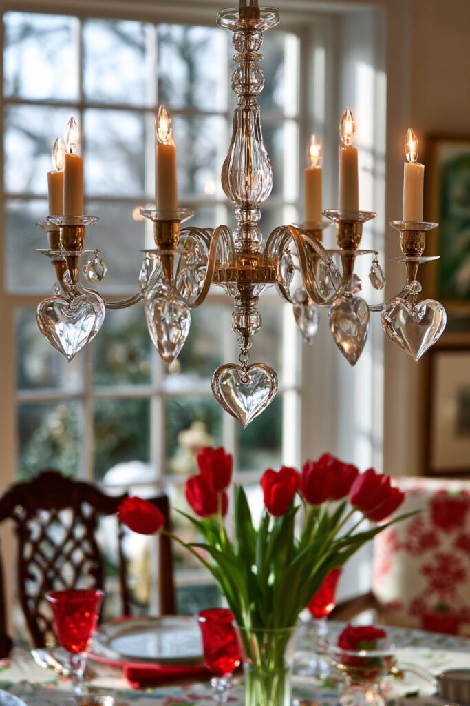 Elegant Chandelier Heart Ornament Display