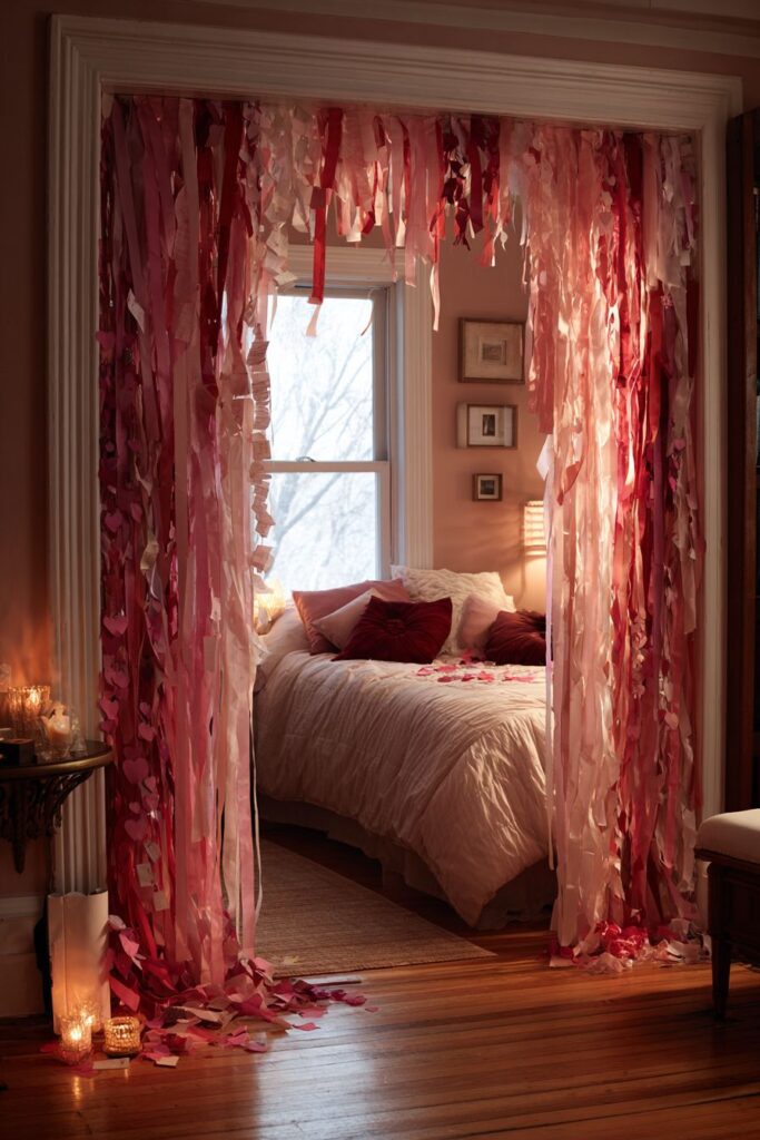 Dramatic Ribbon Curtain Bedroom Entrance