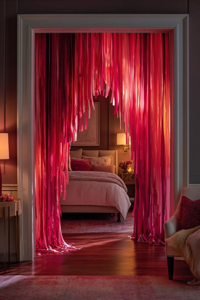 Dramatic Ribbon Curtain Bedroom Entrance