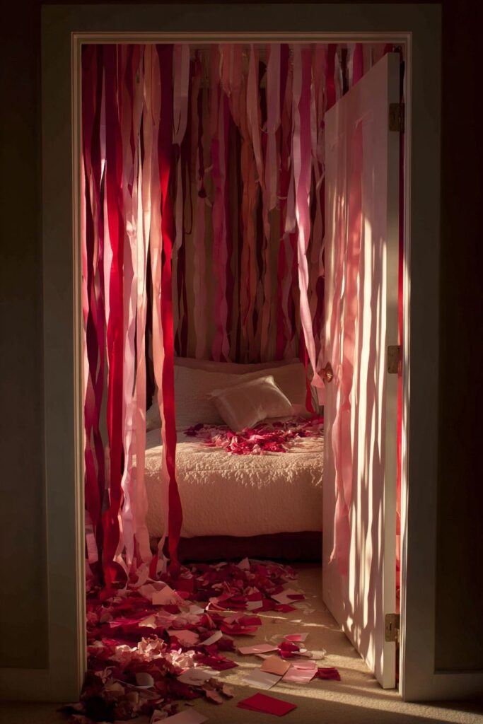 Dramatic Ribbon Curtain Bedroom Entrance