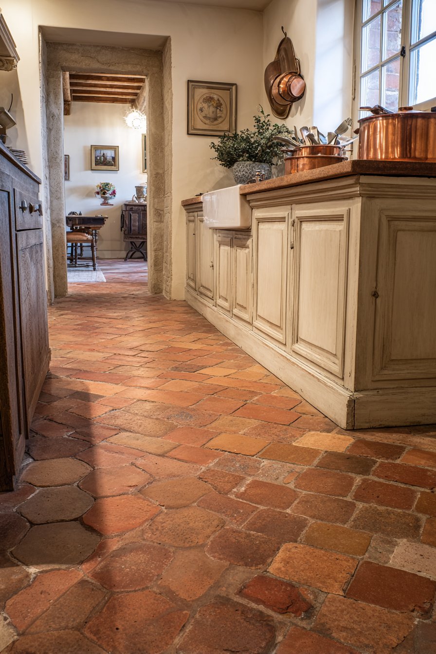 Rustic Terracotta and Stone Flooring